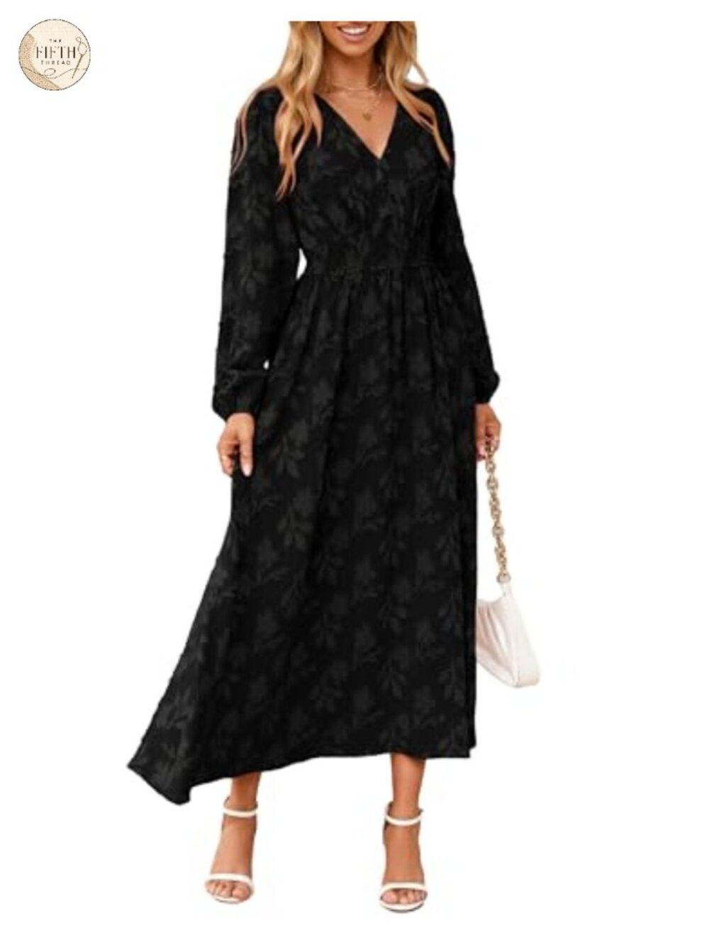 Women's Boho Floral Maxi Dress Long Sleeve V Neck Empire Waist Wedding Guest